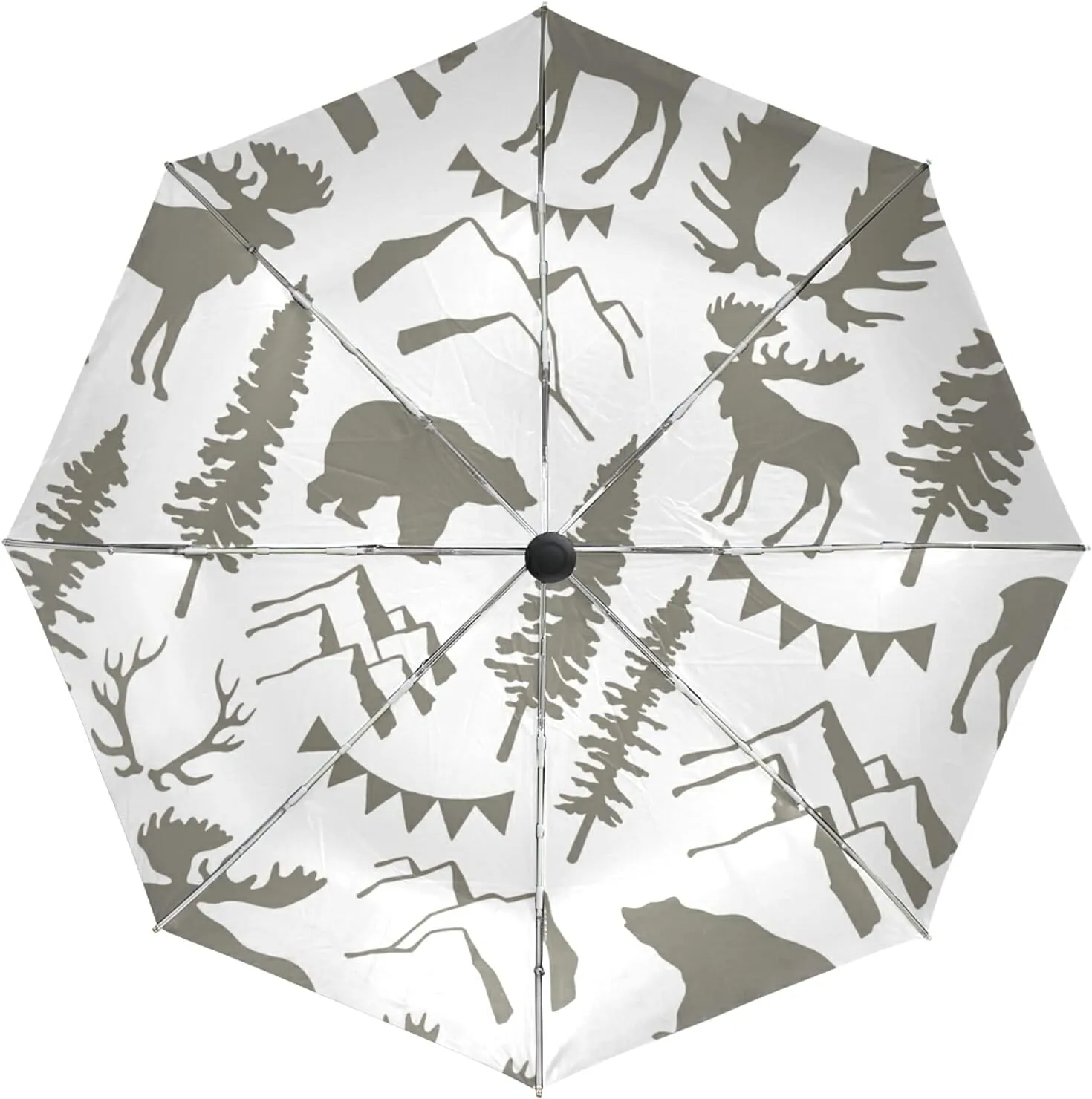 Poeticcity Auto Open/Close Folding Umbrella, Strong Inner Print Travel Rain Umbrella, Portable Automatic Compact Anti-UV Sun Parasol