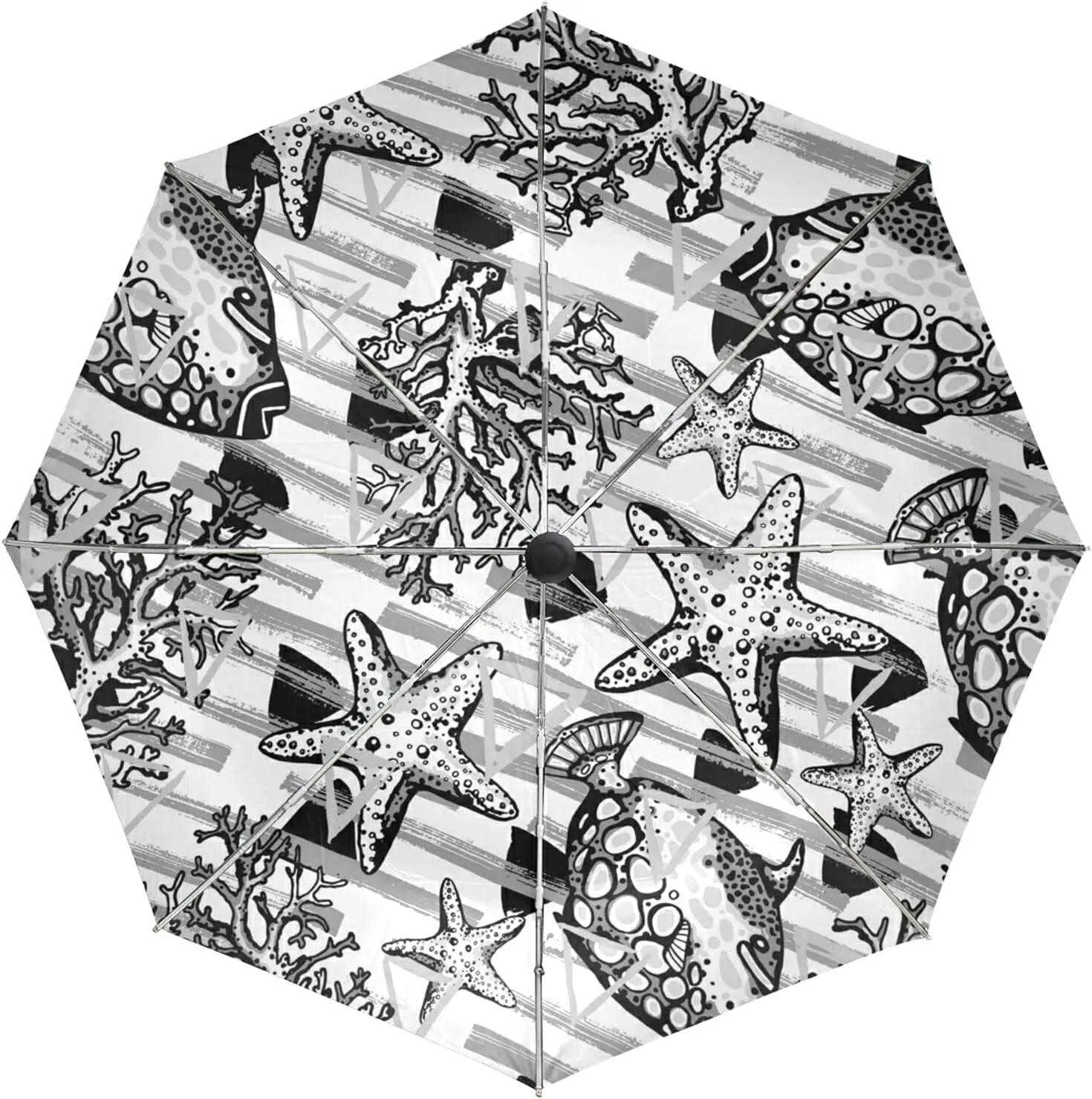 Poeticcity Auto Open/Close Folding Umbrella, Strong Inner Print Travel Rain Umbrella, Portable Automatic Compact Anti-UV Sun Parasol