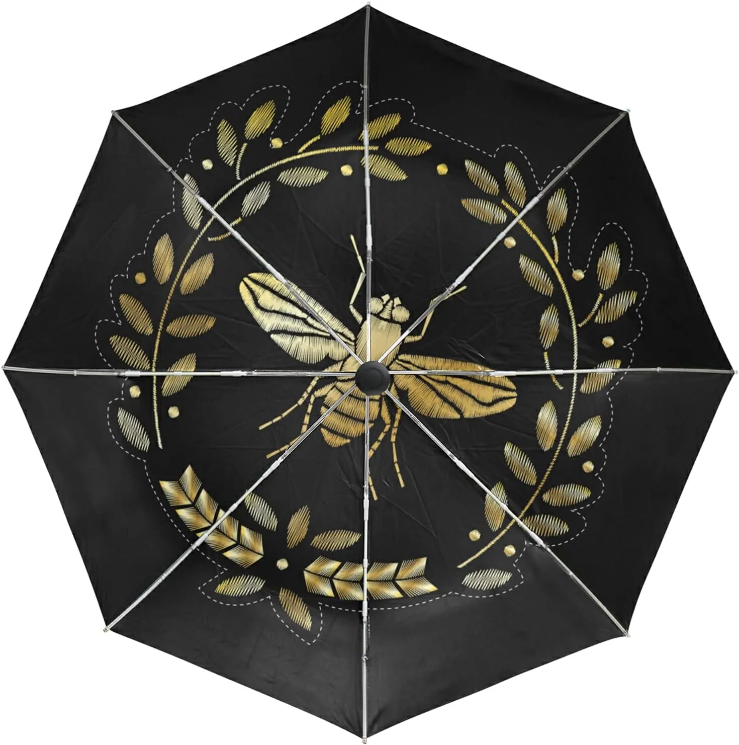 Poeticcity Auto Open/Close Folding Umbrella, Strong Inner Print Travel Rain Umbrella, Portable Automatic Compact Anti-UV Sun Parasol