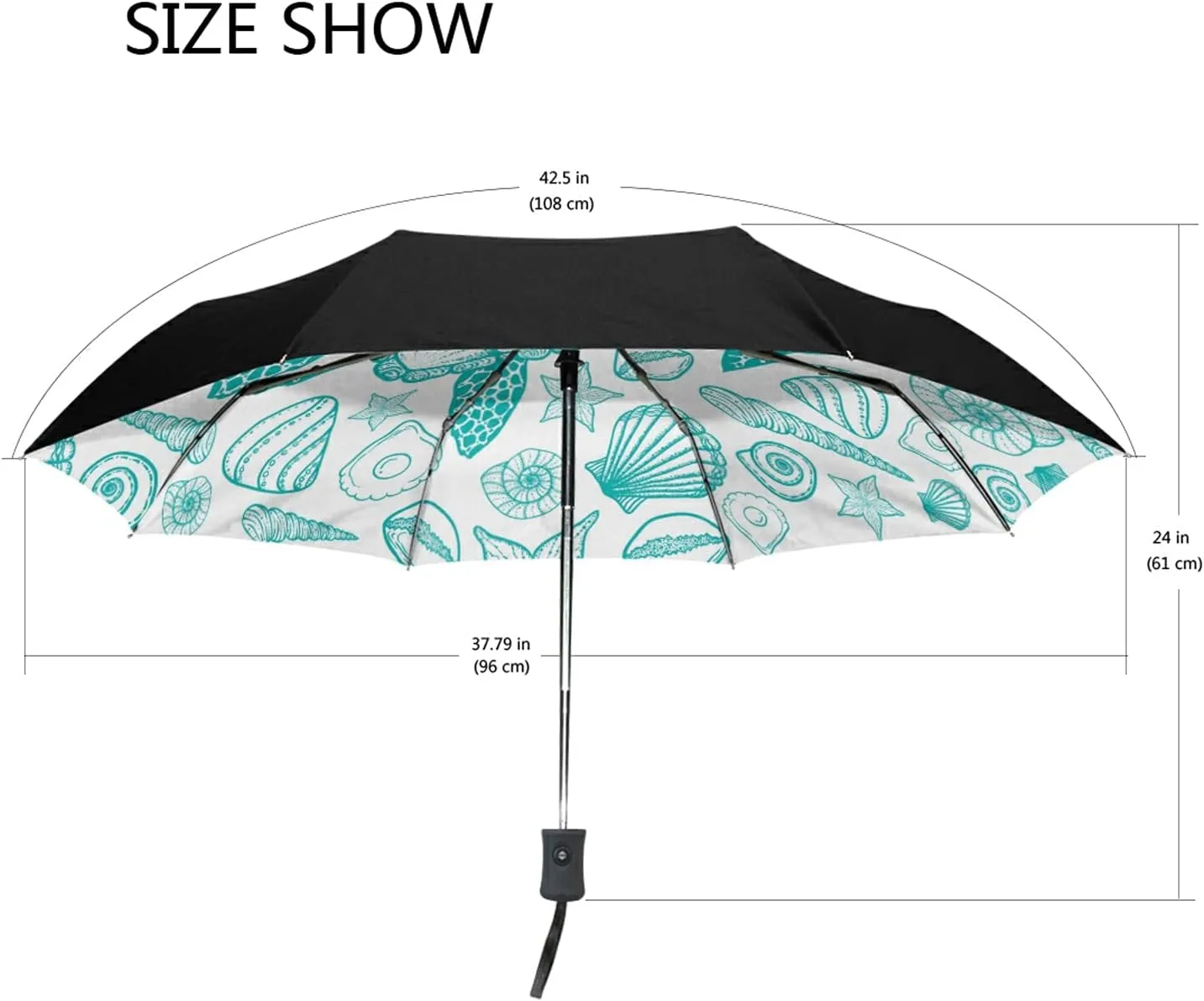Poeticcity Auto Open/Close Folding Umbrella, Strong Inner Print Travel Rain Umbrella, Portable Automatic Compact Anti-UV Sun Parasol