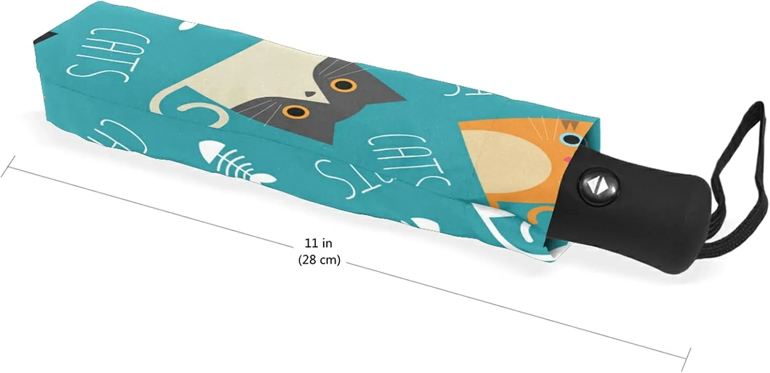 Poeticcity Auto Open/Close Folding Umbrella, Strong Inner Print Travel Rain Umbrella, Portable Automatic Compact Anti-UV Sun Parasol