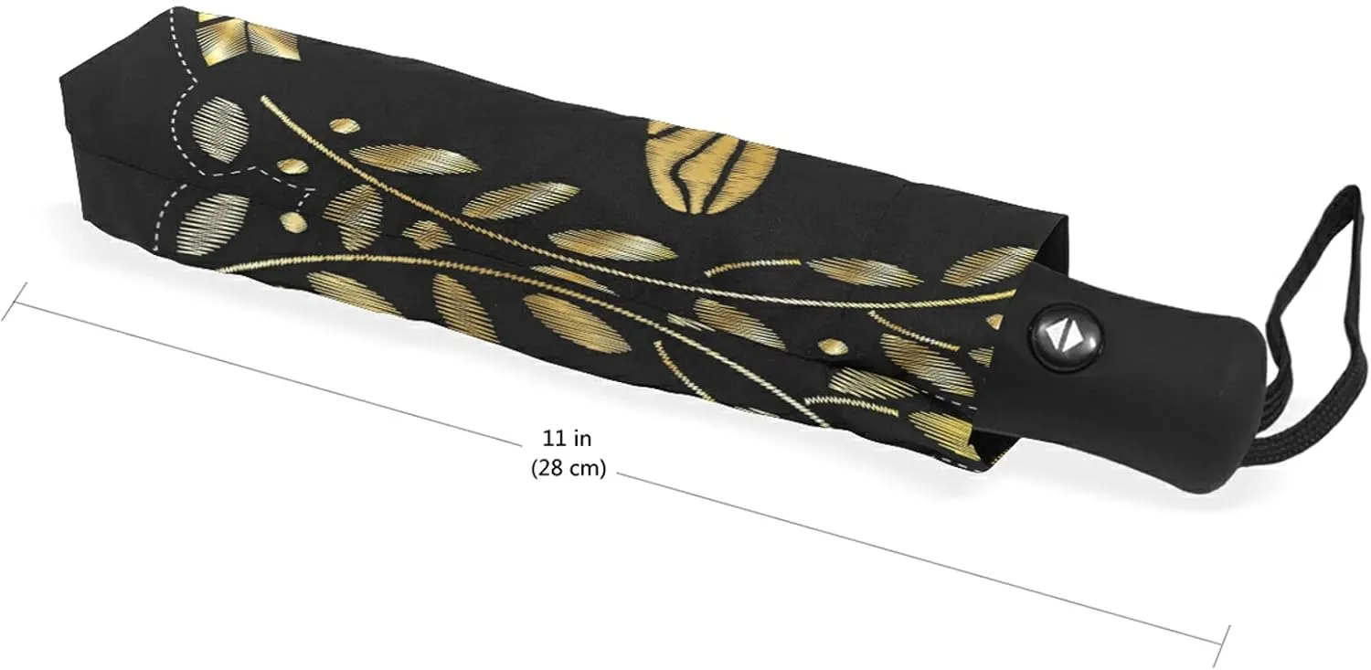 Poeticcity Auto Open/Close Folding Umbrella, Strong Inner Print Travel Rain Umbrella, Portable Automatic Compact Anti-UV Sun Parasol