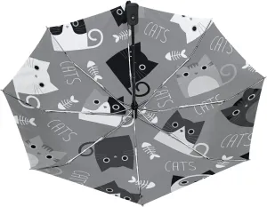 Poeticcity Auto Open/Close Folding Umbrella, Strong Inner Print Travel Rain Umbrella, Portable Automatic Compact Anti-UV Sun Parasol