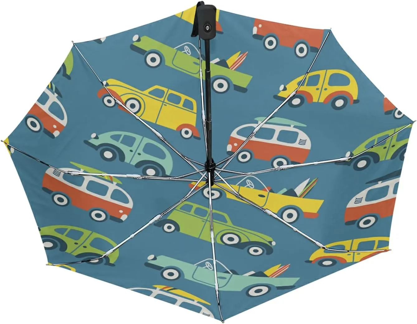 Poeticcity Auto Open/Close Folding Umbrella, Strong Inner Print Travel Rain Umbrella, Portable Automatic Compact Anti-UV Sun Parasol