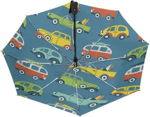 Poeticcity Auto Open/Close Folding Umbrella, Strong Inner Print Travel Rain Umbrella, Portable Automatic Compact Anti-UV Sun Parasol