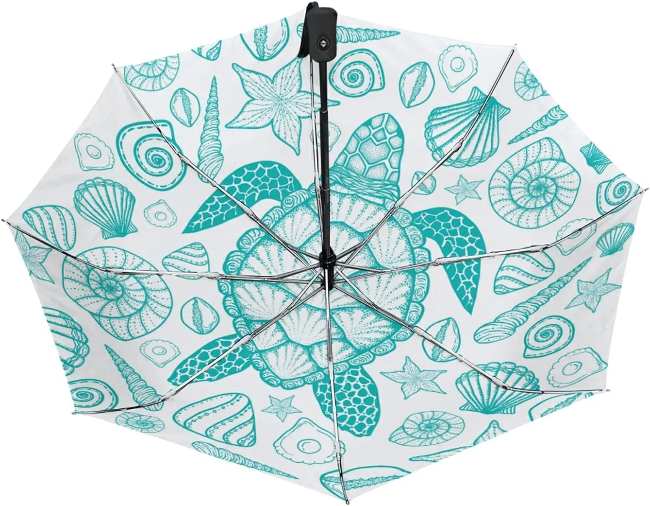 Poeticcity Auto Open/Close Folding Umbrella, Strong Inner Print Travel Rain Umbrella, Portable Automatic Compact Anti-UV Sun Parasol