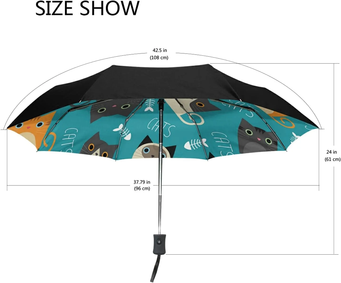 Poeticcity Auto Open/Close Folding Umbrella, Strong Inner Print Travel Rain Umbrella, Portable Automatic Compact Anti-UV Sun Parasol