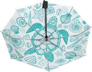 Poeticcity Auto Open/Close Folding Umbrella, Strong Inner Print Travel Rain Umbrella, Portable Automatic Compact Anti-UV Sun Parasol