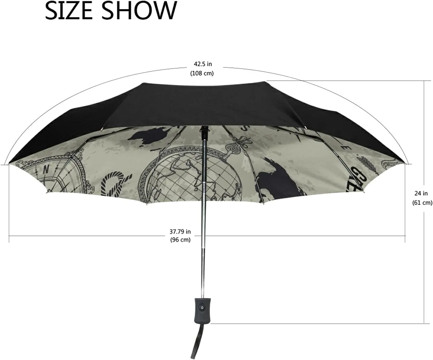 Poeticcity Auto Open/Close Folding Umbrella, Strong Inner Print Travel Rain Umbrella, Portable Automatic Compact Anti-UV Sun Parasol