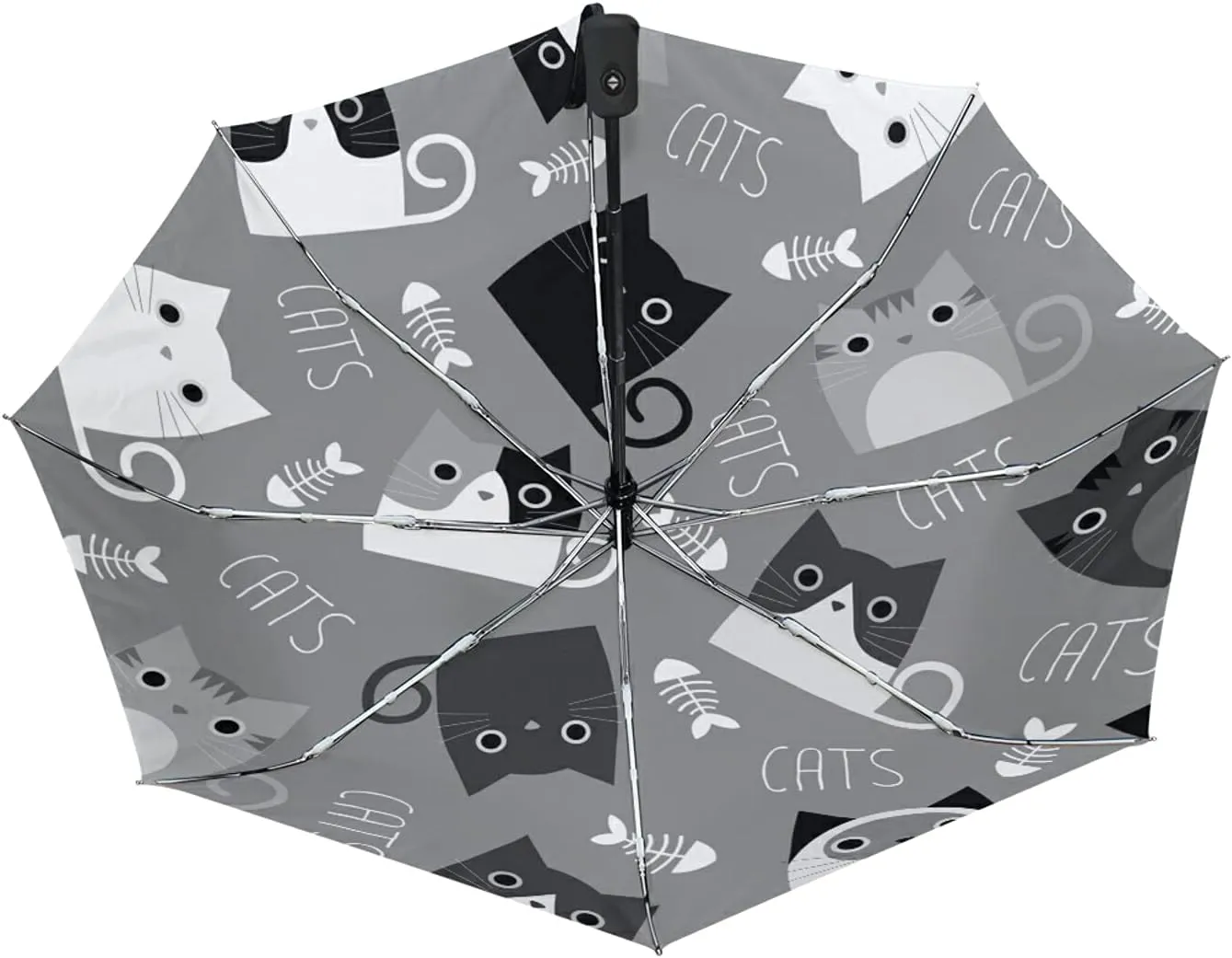 Poeticcity Auto Open/Close Folding Umbrella, Strong Inner Print Travel Rain Umbrella, Portable Automatic Compact Anti-UV Sun Parasol