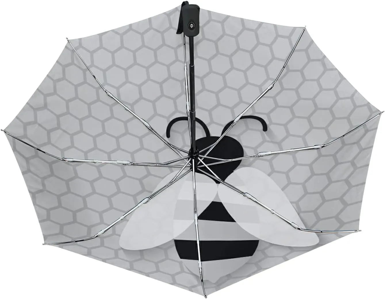 Poeticcity Auto Open/Close Folding Umbrella, Strong Inner Print Travel Rain Umbrella, Portable Automatic Compact Anti-UV Sun Parasol