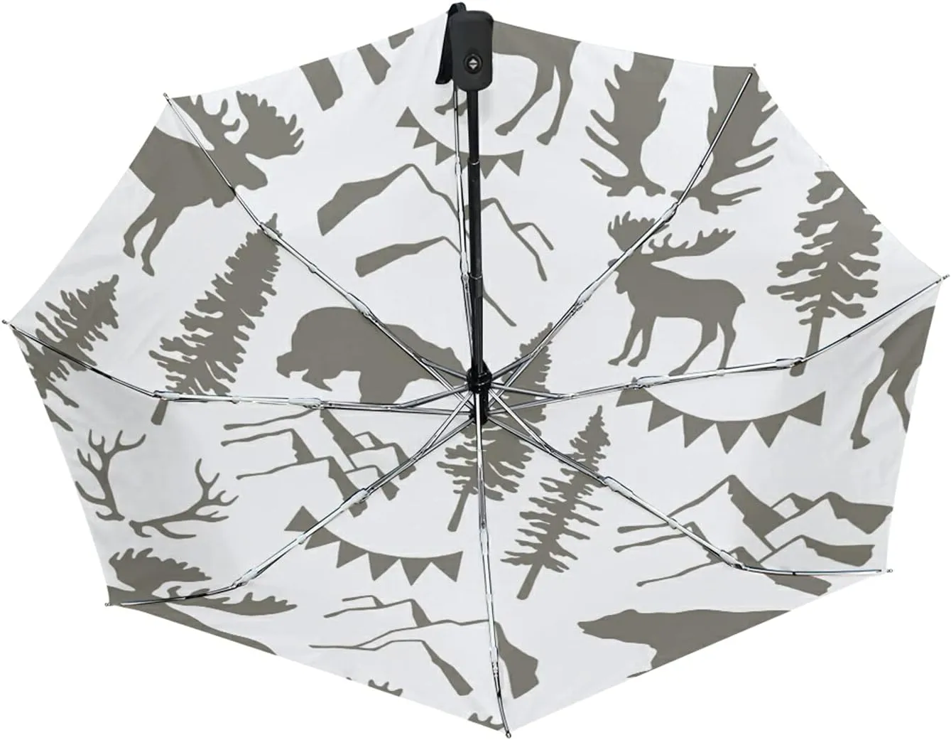 Poeticcity Auto Open/Close Folding Umbrella, Strong Inner Print Travel Rain Umbrella, Portable Automatic Compact Anti-UV Sun Parasol