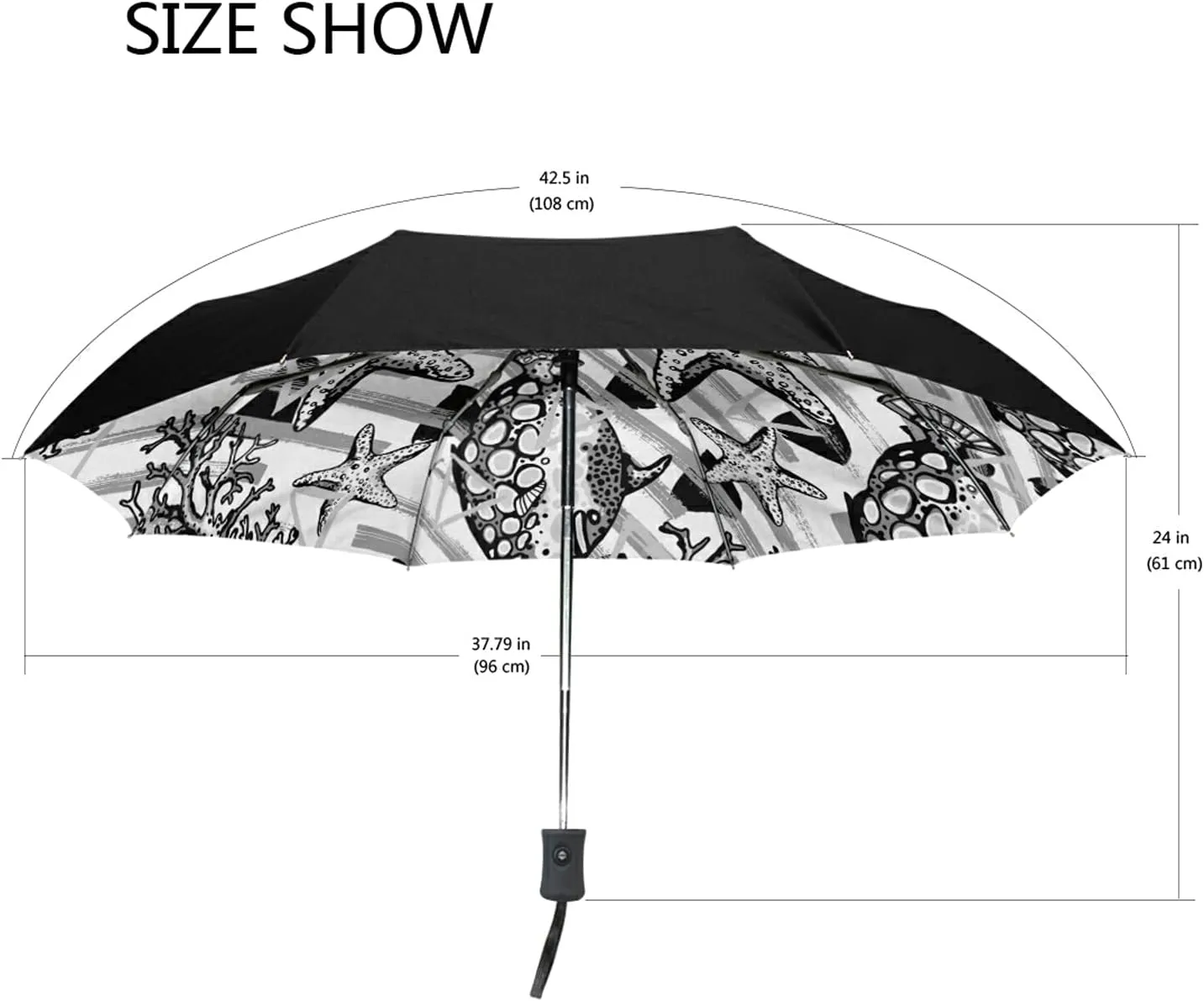 Poeticcity Auto Open/Close Folding Umbrella, Strong Inner Print Travel Rain Umbrella, Portable Automatic Compact Anti-UV Sun Parasol