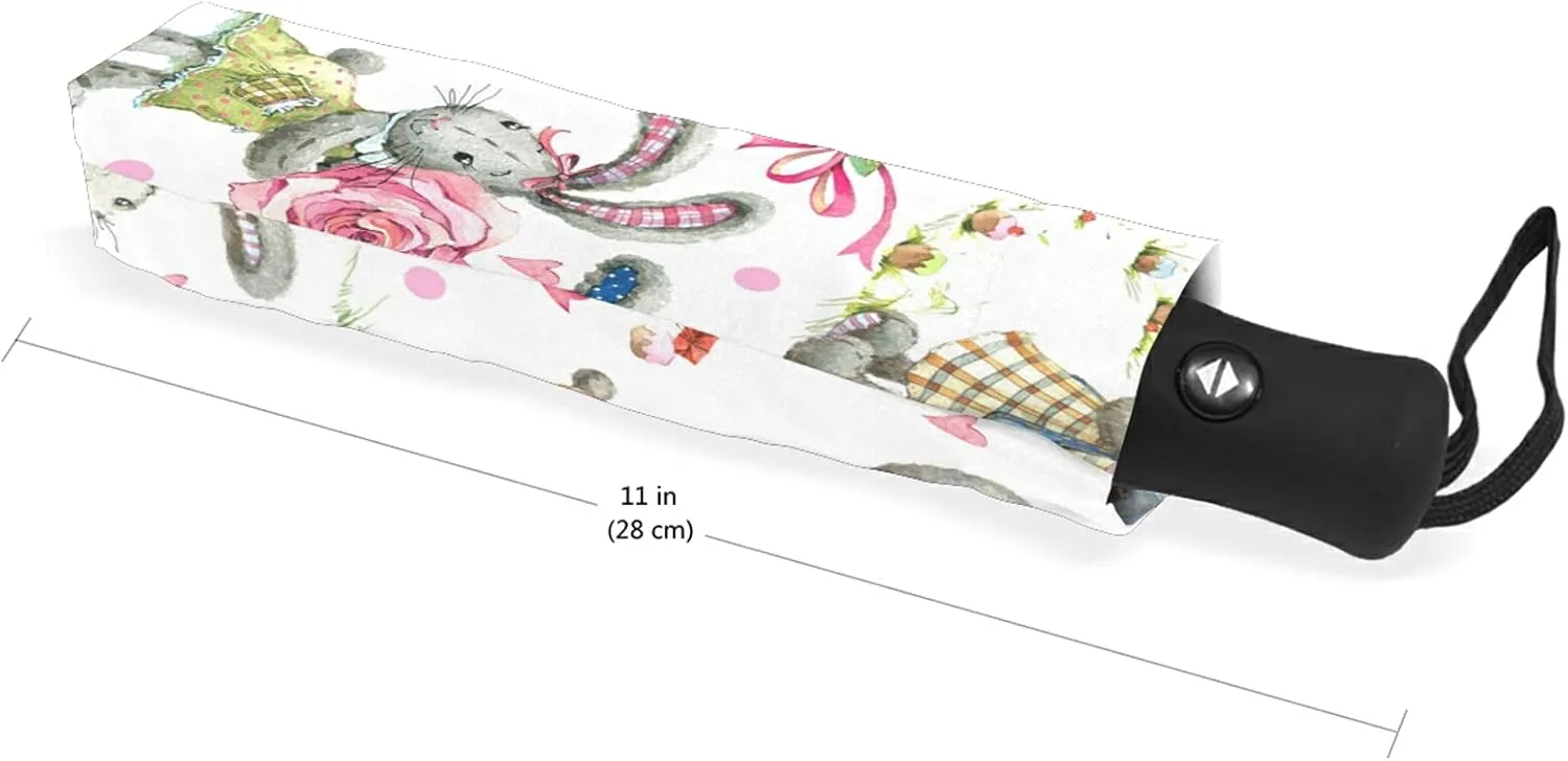 Poeticcity Auto Open/Close Folding Umbrella, Strong Inner Print Travel Rain Umbrella, Portable Automatic Compact Anti-UV Sun Parasol