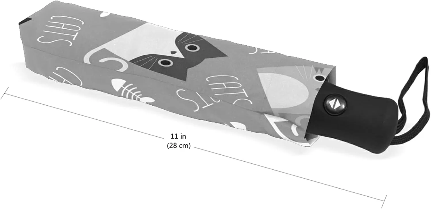 Poeticcity Auto Open/Close Folding Umbrella, Strong Inner Print Travel Rain Umbrella, Portable Automatic Compact Anti-UV Sun Parasol