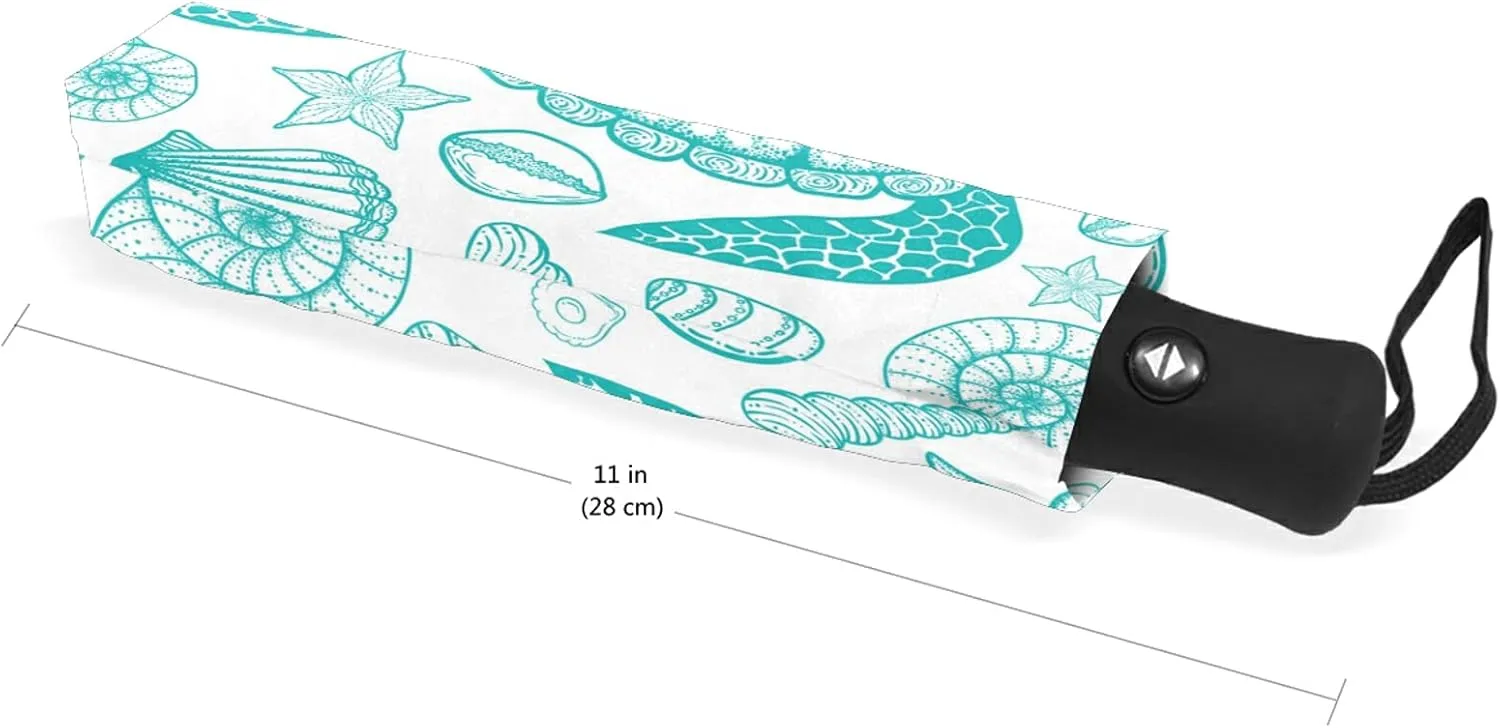 Poeticcity Auto Open/Close Folding Umbrella, Strong Inner Print Travel Rain Umbrella, Portable Automatic Compact Anti-UV Sun Parasol