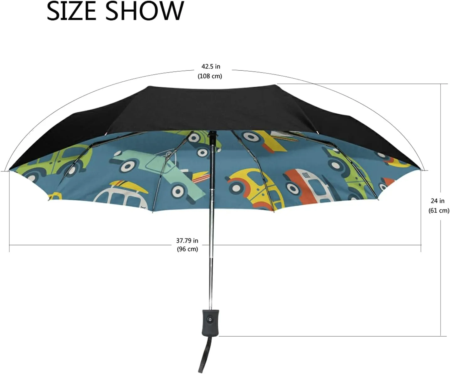 Poeticcity Auto Open/Close Folding Umbrella, Strong Inner Print Travel Rain Umbrella, Portable Automatic Compact Anti-UV Sun Parasol