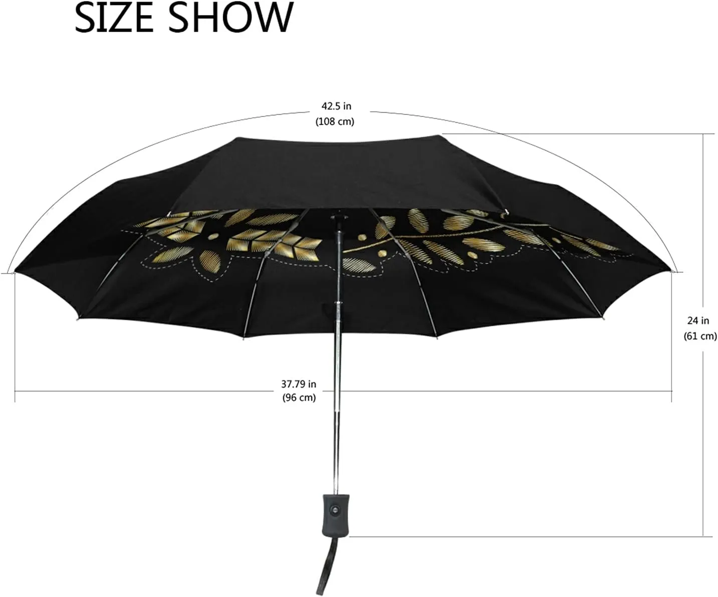 Poeticcity Auto Open/Close Folding Umbrella, Strong Inner Print Travel Rain Umbrella, Portable Automatic Compact Anti-UV Sun Parasol