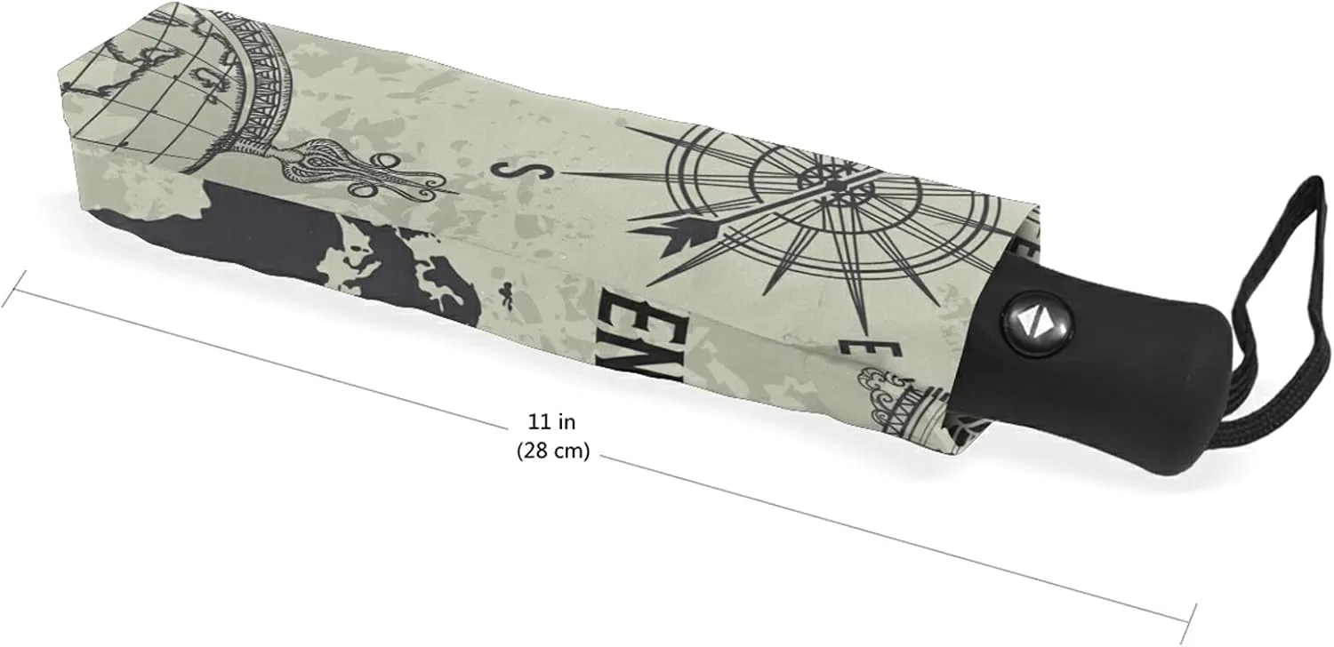 Poeticcity Auto Open/Close Folding Umbrella, Strong Inner Print Travel Rain Umbrella, Portable Automatic Compact Anti-UV Sun Parasol