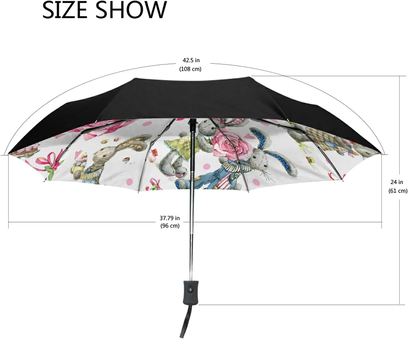 Poeticcity Auto Open/Close Folding Umbrella, Strong Inner Print Travel Rain Umbrella, Portable Automatic Compact Anti-UV Sun Parasol