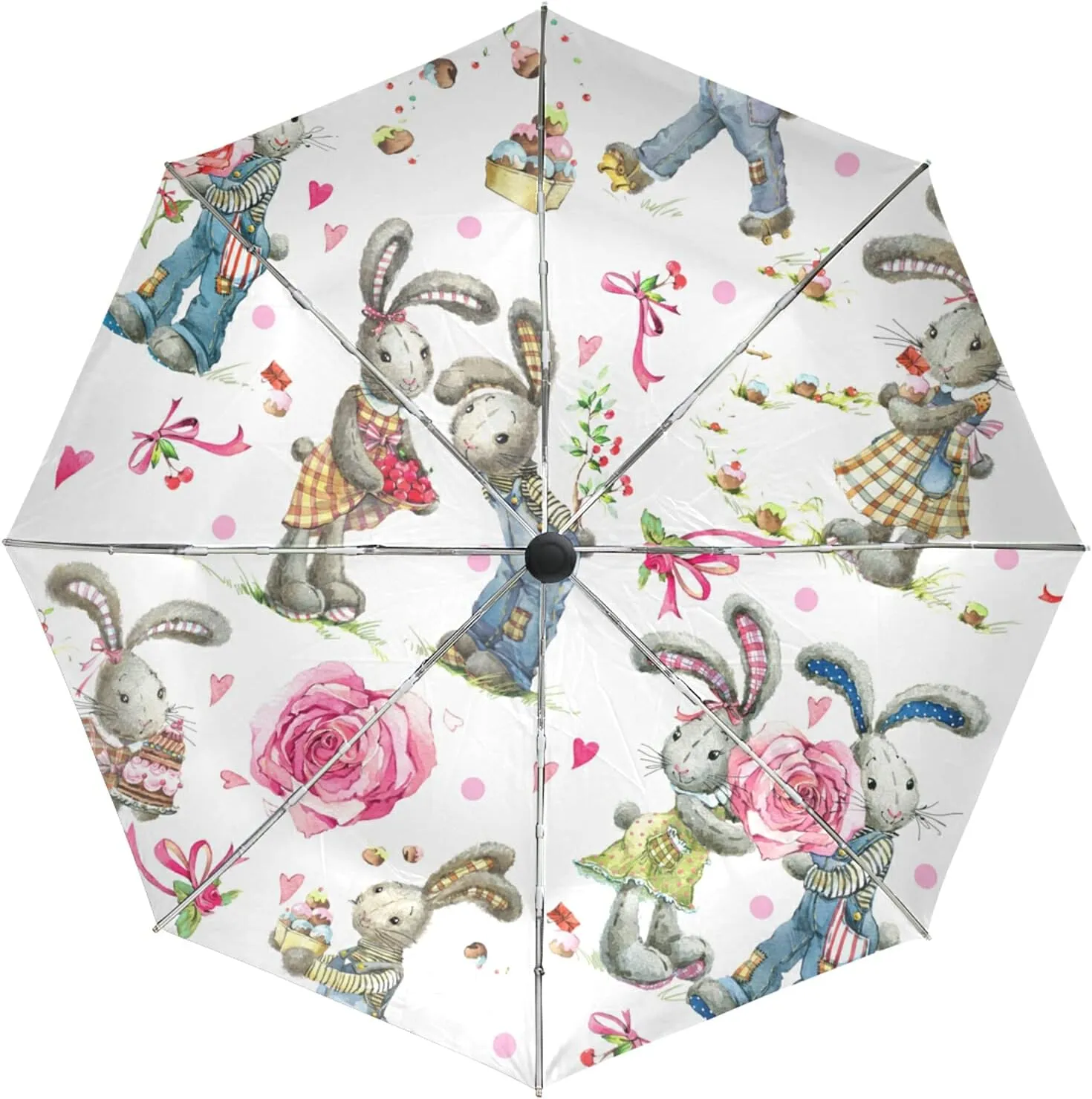 Poeticcity Auto Open/Close Folding Umbrella, Strong Inner Print Travel Rain Umbrella, Portable Automatic Compact Anti-UV Sun Parasol