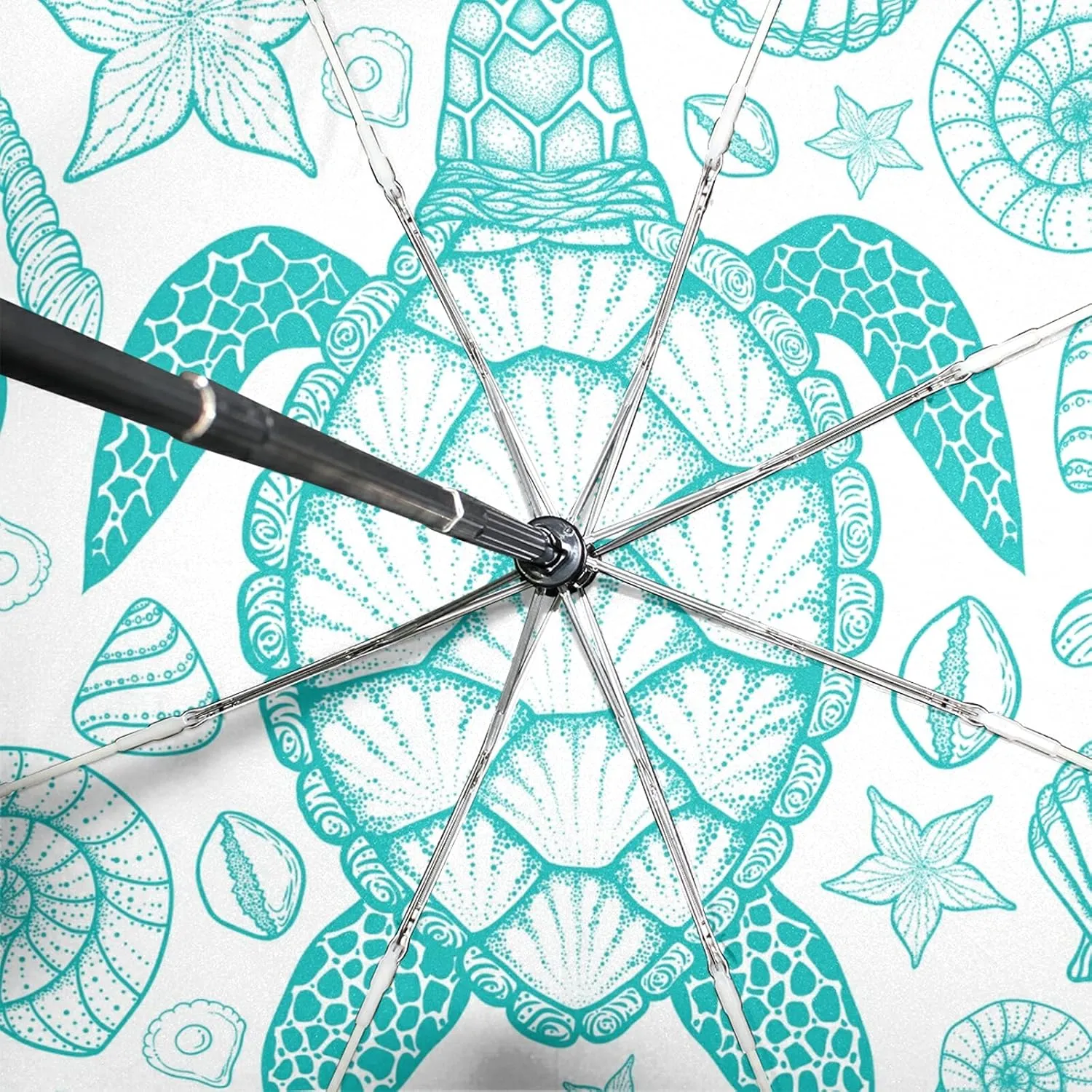 Poeticcity Auto Open/Close Folding Umbrella, Strong Inner Print Travel Rain Umbrella, Portable Automatic Compact Anti-UV Sun Parasol