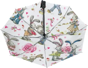 Poeticcity Auto Open/Close Folding Umbrella, Strong Inner Print Travel Rain Umbrella, Portable Automatic Compact Anti-UV Sun Parasol
