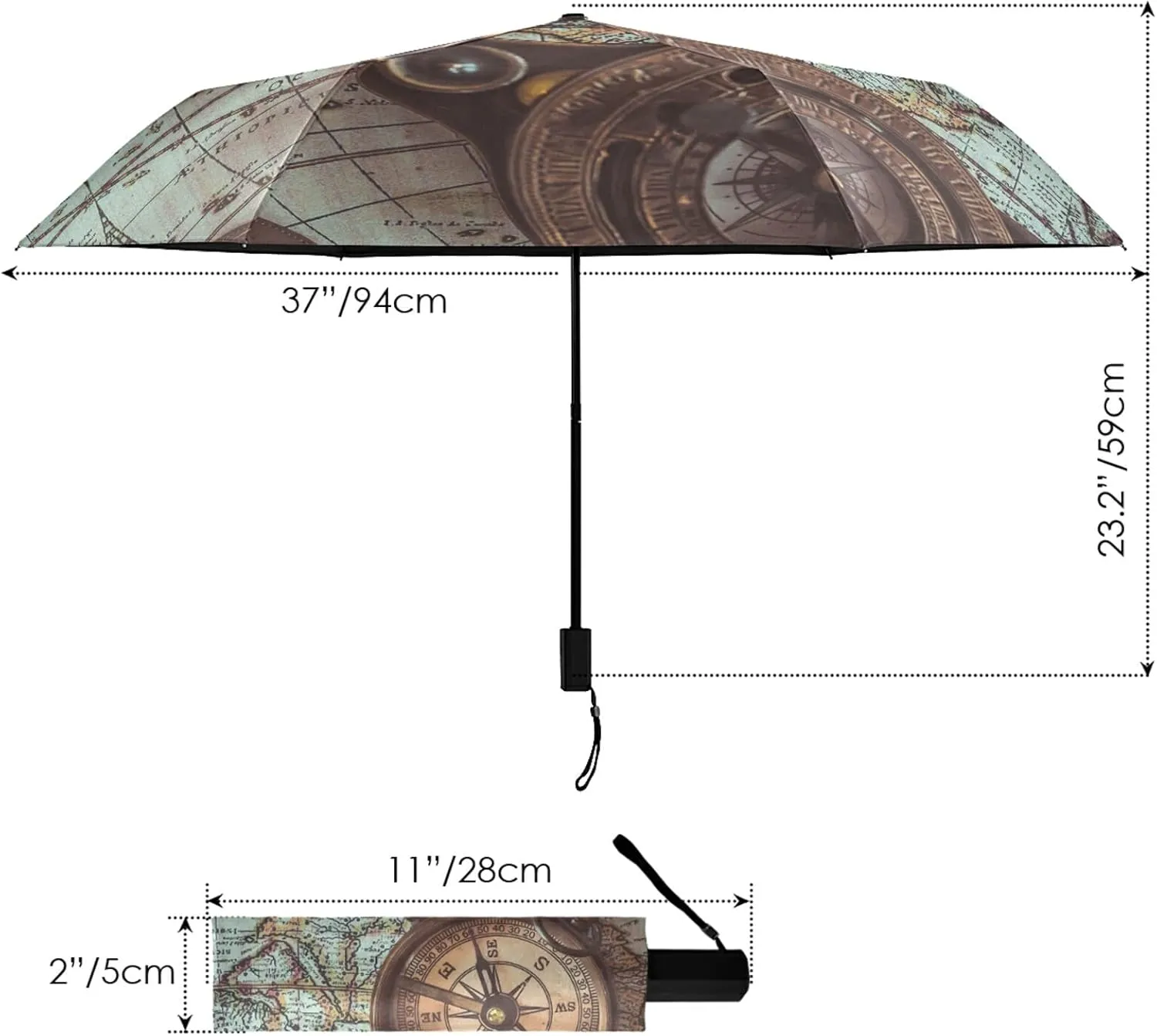 Poeticcity Folding Umbrella, Anti-UV 3 Folds Lightweight Parasol, Compact Windproof Strong Umbrellas for Car Travel Sun & Rain