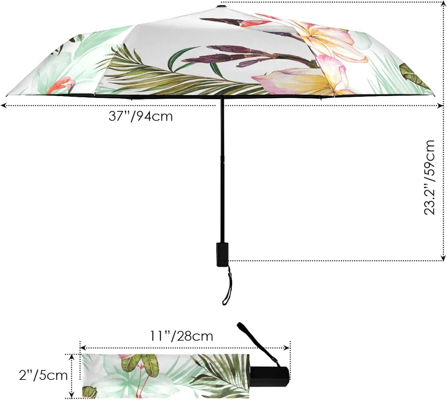 Poeticcity Folding Umbrella, Anti-UV 3 Folds Lightweight Parasol, Compact Windproof Strong Umbrellas for Car Travel Sun & Rain