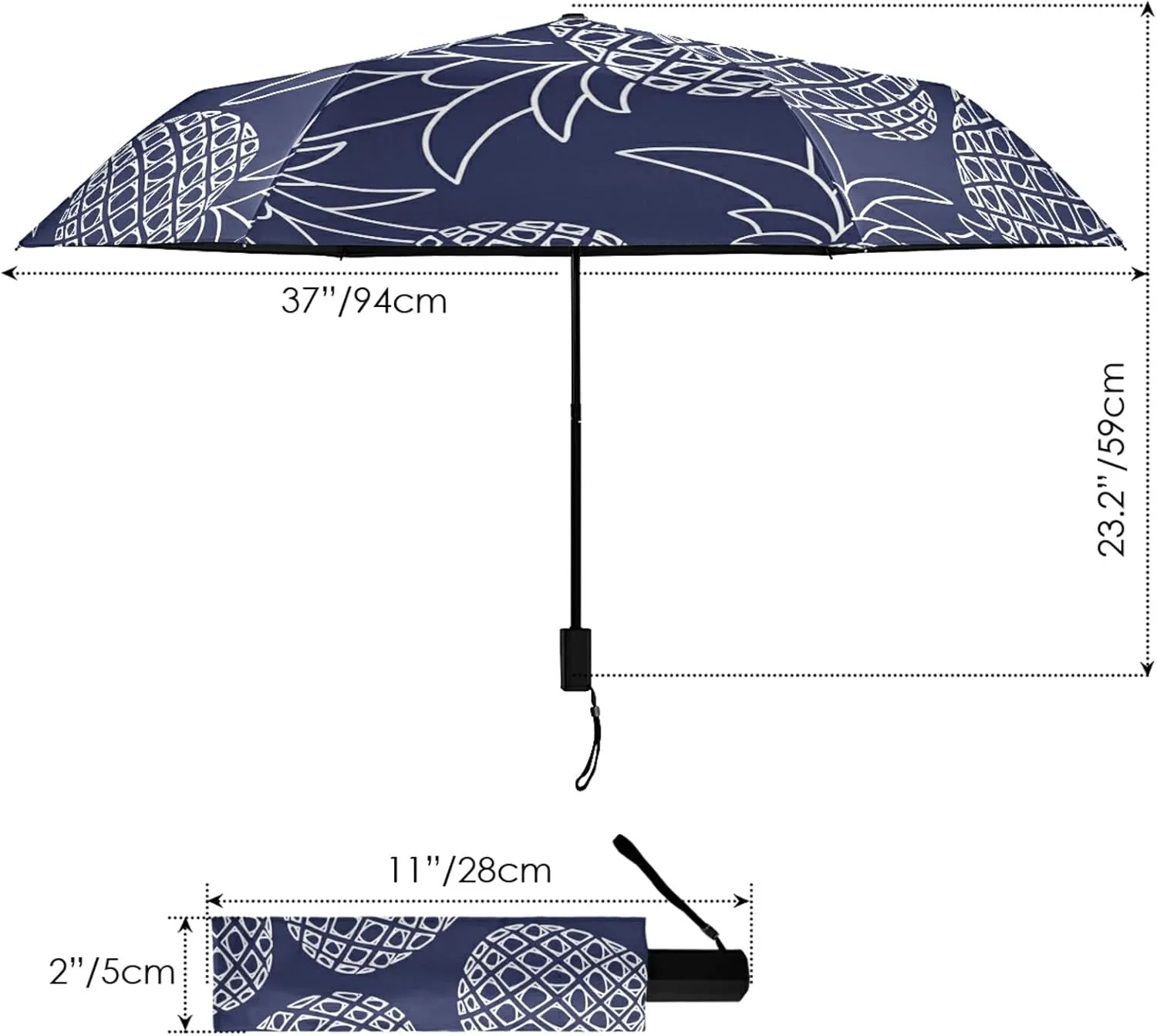 Poeticcity Folding Umbrella, Anti-UV 3 Folds Lightweight Parasol, Compact Windproof Strong Umbrellas for Car Travel Sun & Rain