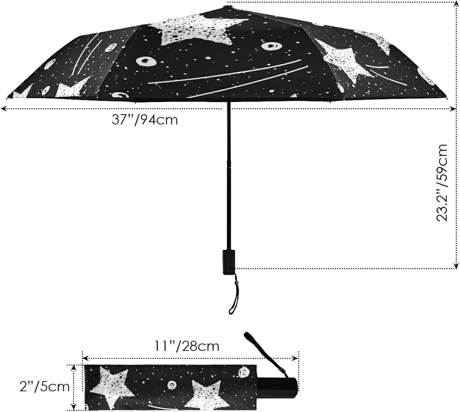 Poeticcity Folding Umbrella, Anti-UV 3 Folds Lightweight Parasol, Compact Windproof Strong Umbrellas for Car Travel Sun & Rain