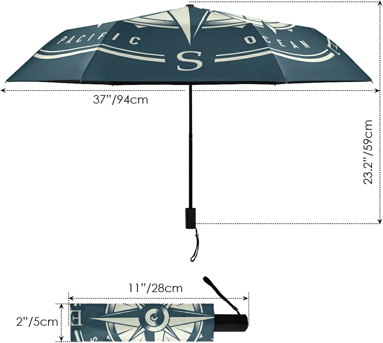 Poeticcity Folding Umbrella, Anti-UV 3 Folds Lightweight Parasol, Compact Windproof Strong Umbrellas for Car Travel Sun & Rain