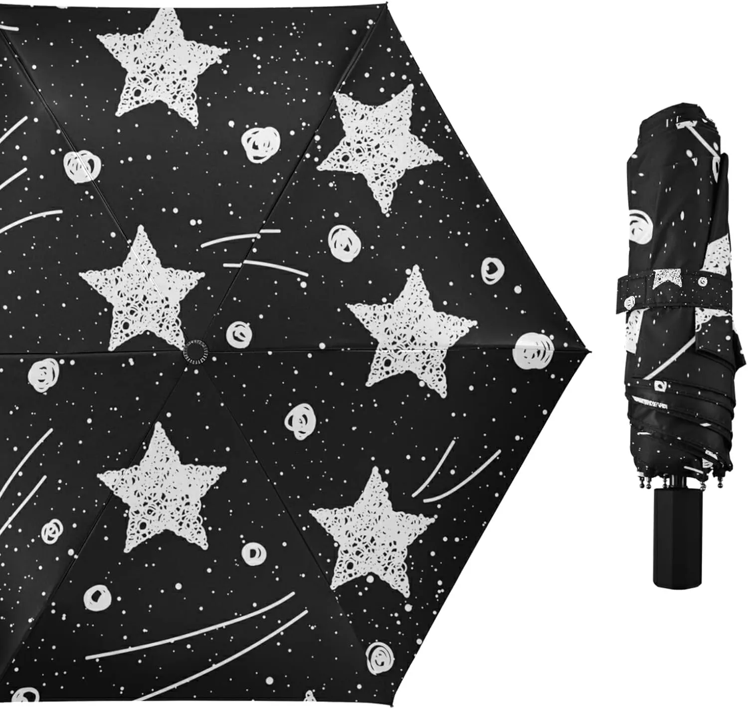 Poeticcity Folding Umbrella, Anti-UV 3 Folds Lightweight Parasol, Compact Windproof Strong Umbrellas for Car Travel Sun & Rain