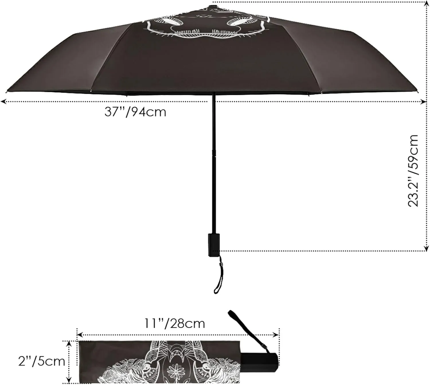 Poeticcity Folding Umbrella, Anti-UV 3 Folds Lightweight Parasol, Compact Windproof Strong Umbrellas for Car Travel Sun & Rain