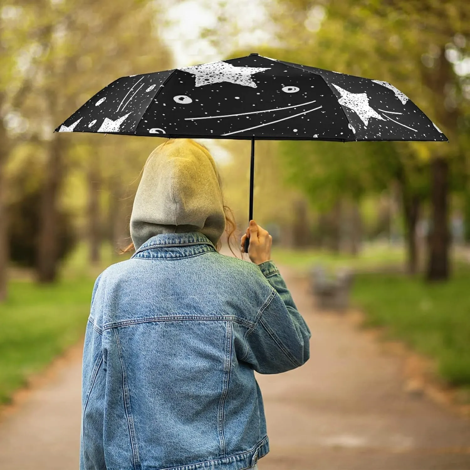 Poeticcity Folding Umbrella, Anti-UV 3 Folds Lightweight Parasol, Compact Windproof Strong Umbrellas for Car Travel Sun & Rain
