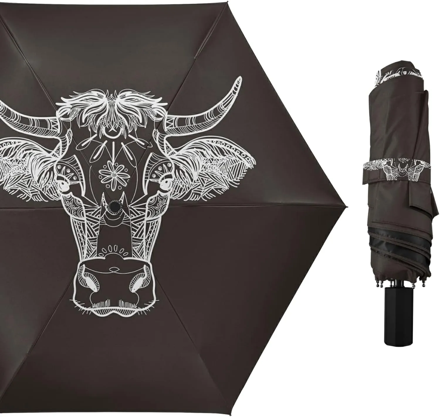 Poeticcity Folding Umbrella, Anti-UV 3 Folds Lightweight Parasol, Compact Windproof Strong Umbrellas for Car Travel Sun & Rain