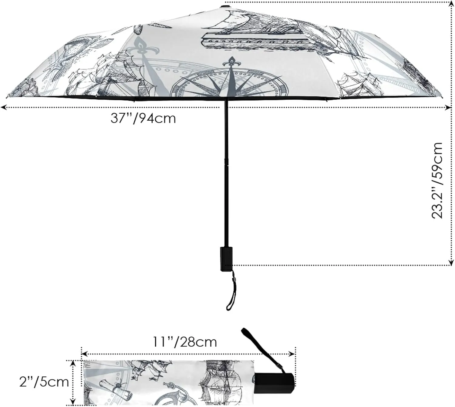Poeticcity Folding Umbrella, Anti-UV 3 Folds Lightweight Parasol, Compact Windproof Strong Umbrellas for Car Travel Sun & Rain