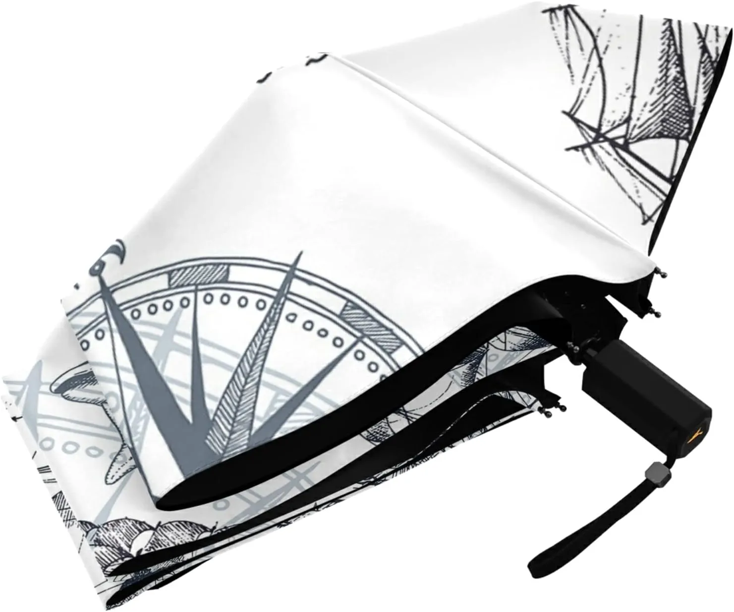 Poeticcity Folding Umbrella, Anti-UV 3 Folds Lightweight Parasol, Compact Windproof Strong Umbrellas for Car Travel Sun & Rain