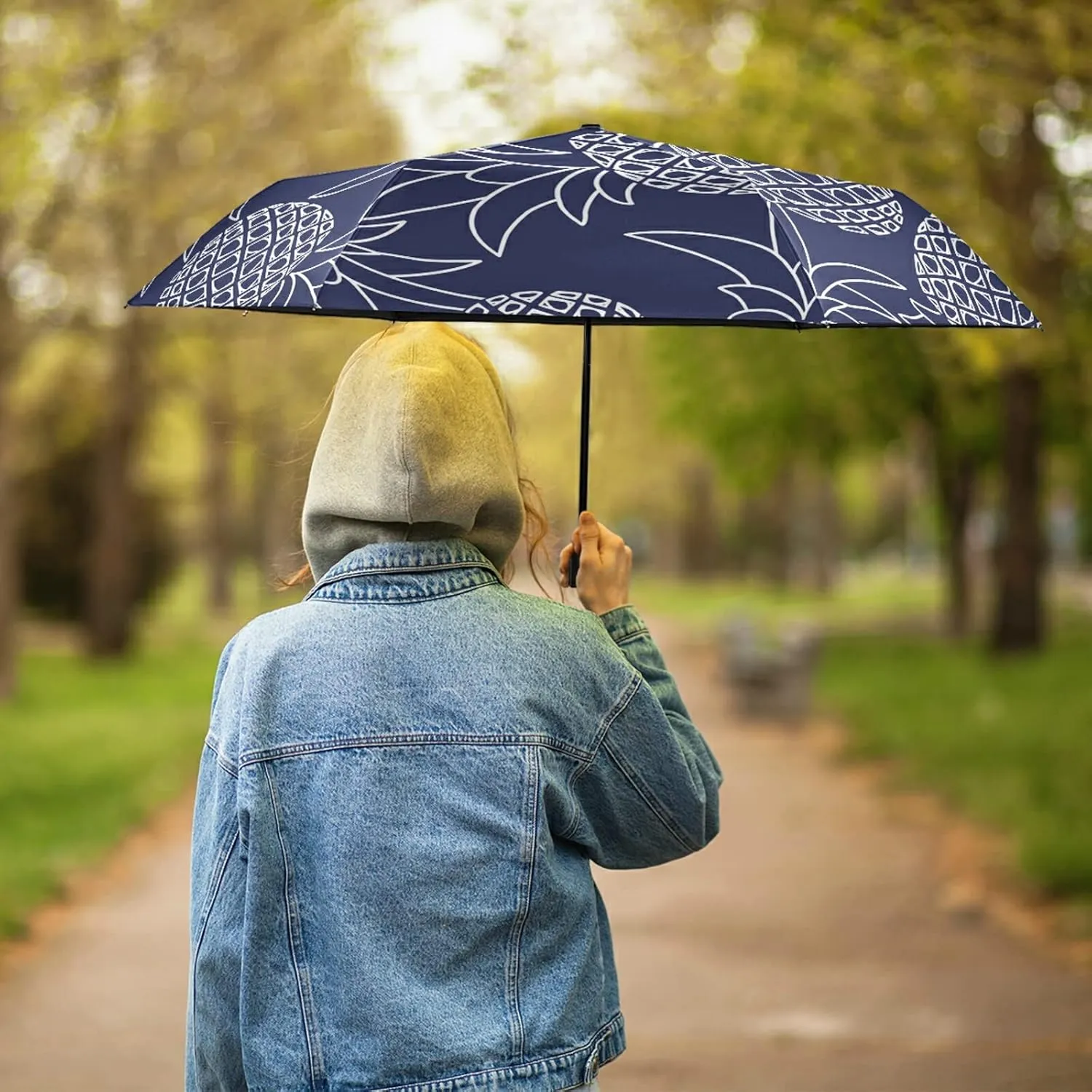 Poeticcity Folding Umbrella, Anti-UV 3 Folds Lightweight Parasol, Compact Windproof Strong Umbrellas for Car Travel Sun & Rain