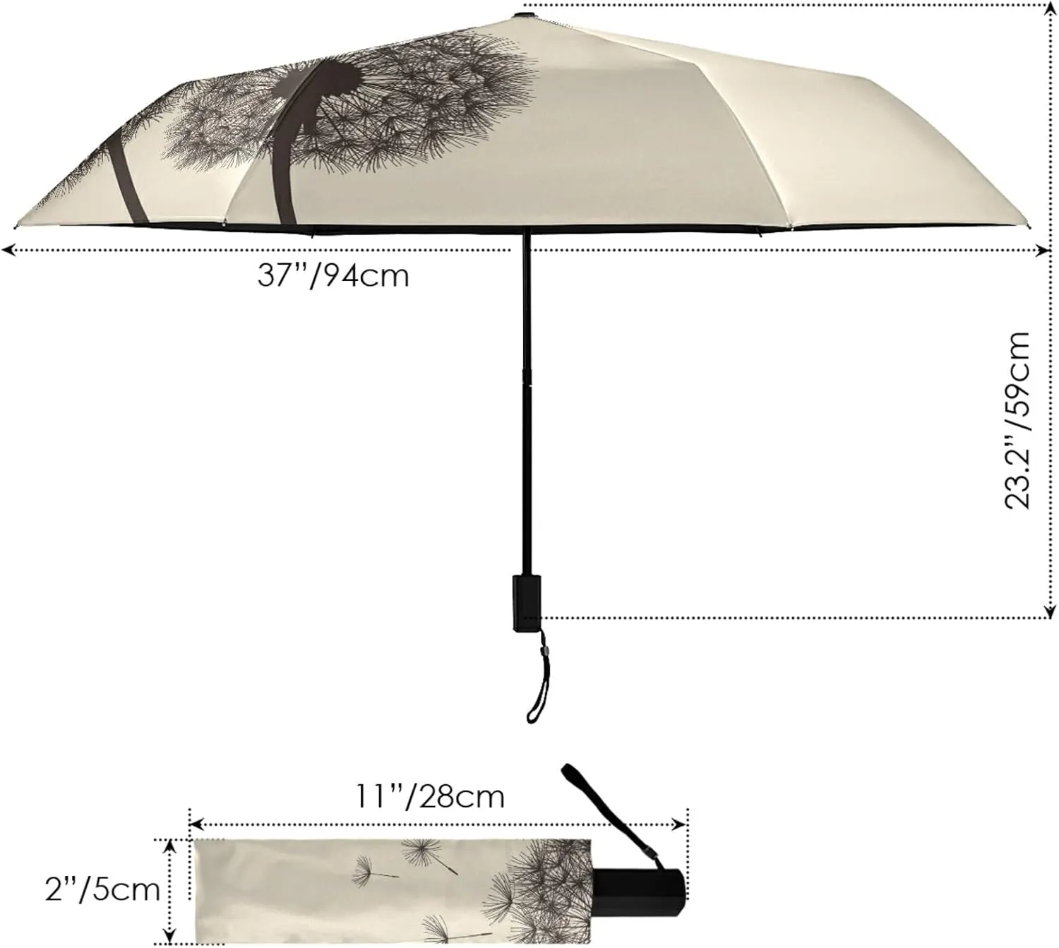 Poeticcity Folding Umbrella, Anti-UV 3 Folds Lightweight Parasol, Compact Windproof Strong Umbrellas for Car Travel Sun & Rain
