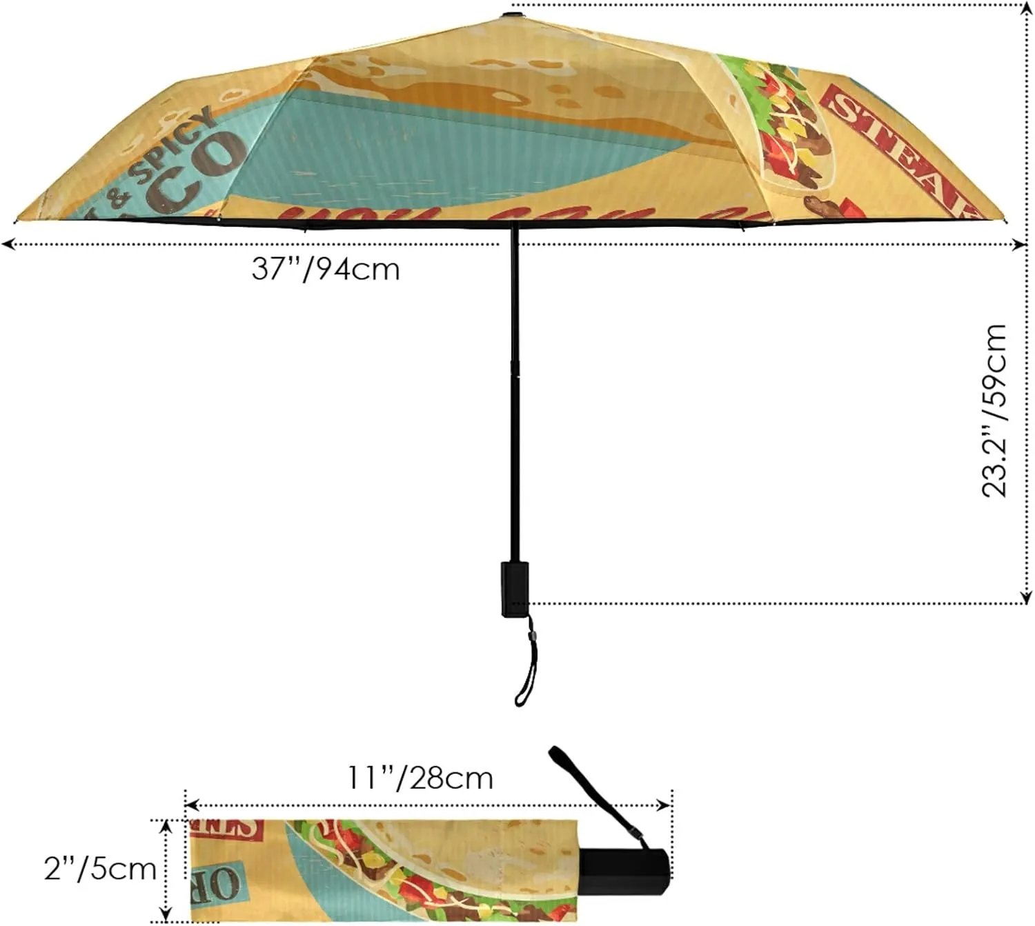 Poeticcity Folding Umbrella, Anti-UV 3 Folds Lightweight Parasol, Compact Windproof Strong Umbrellas for Car Travel Sun & Rain