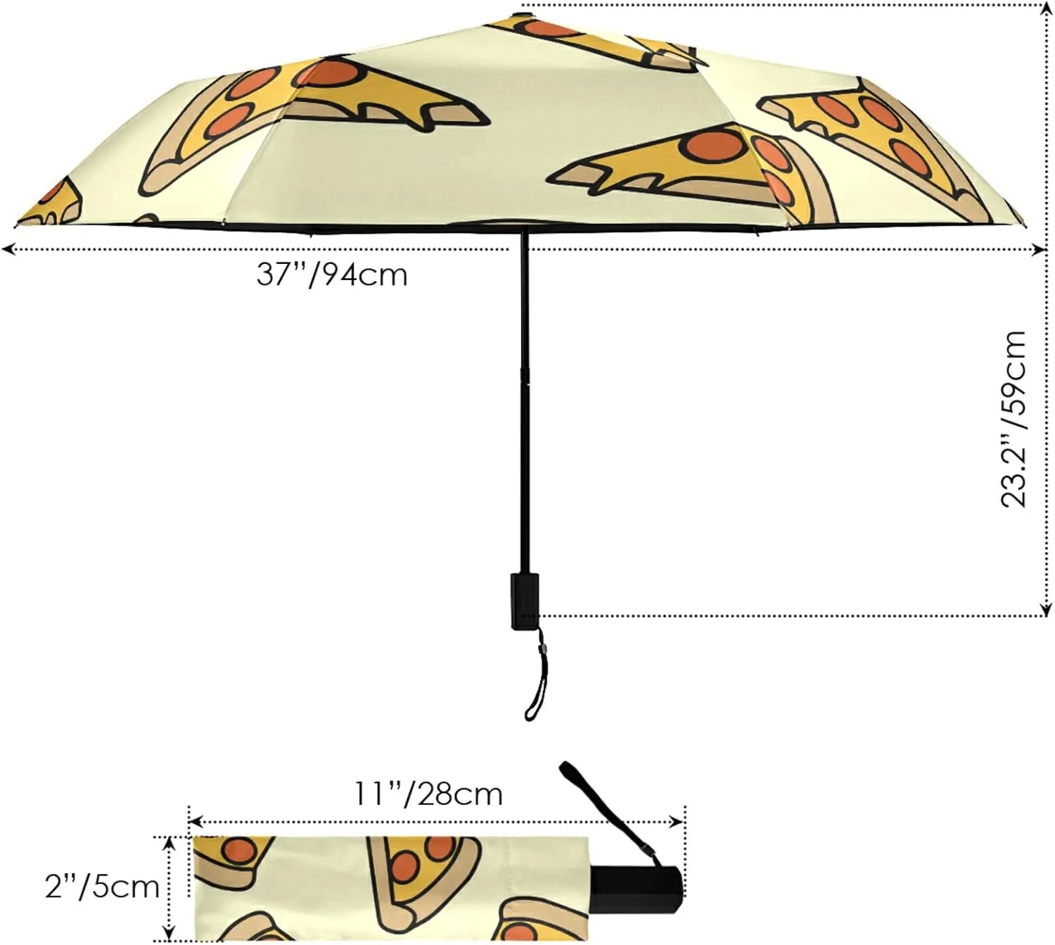 Poeticcity Folding Umbrella, Anti-UV 3 Folds Lightweight Parasol, Compact Windproof Strong Umbrellas for Car Travel Sun & Rain