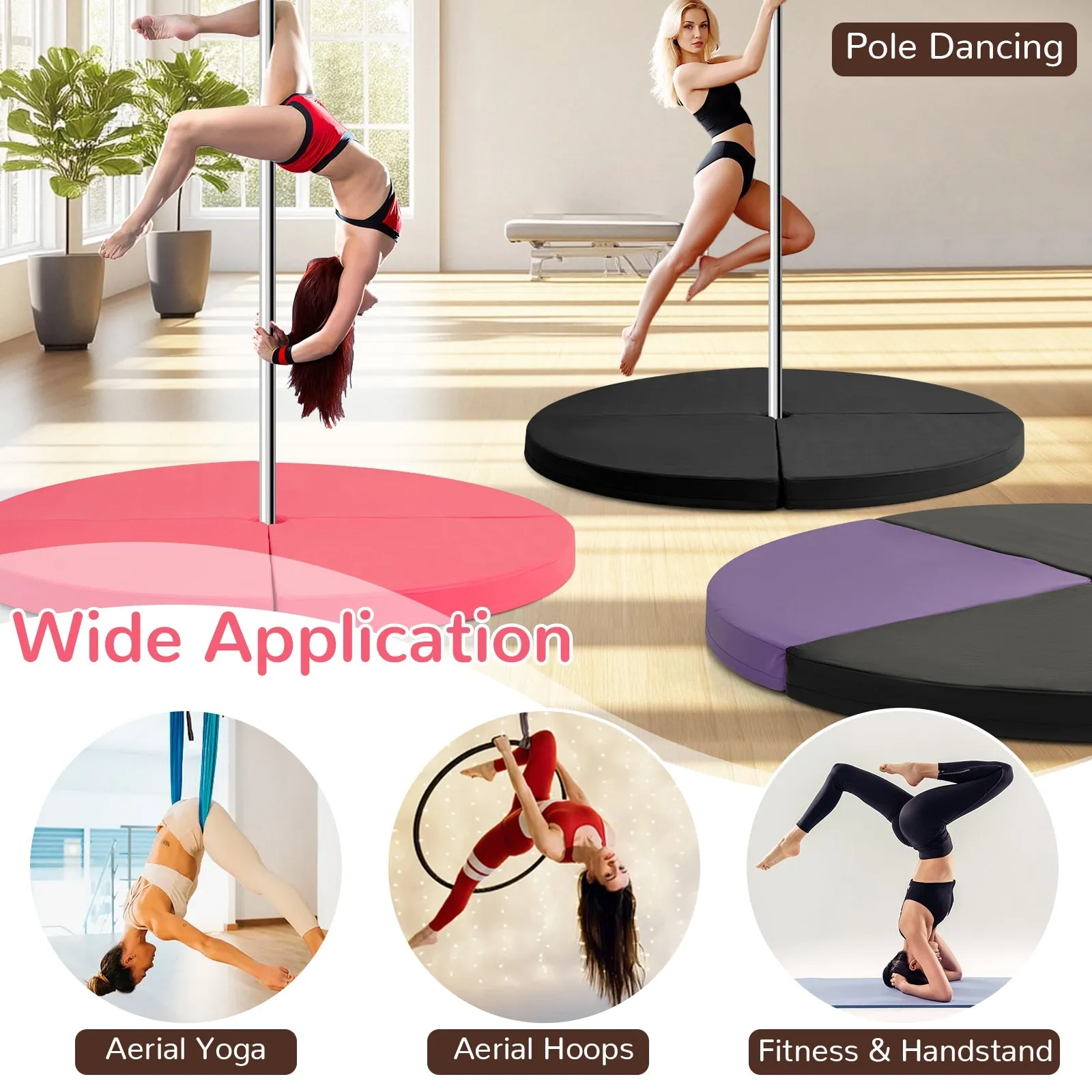 Pole Dance Crash Mat Round Portable Yoga Mat with EPE Foam-Pink