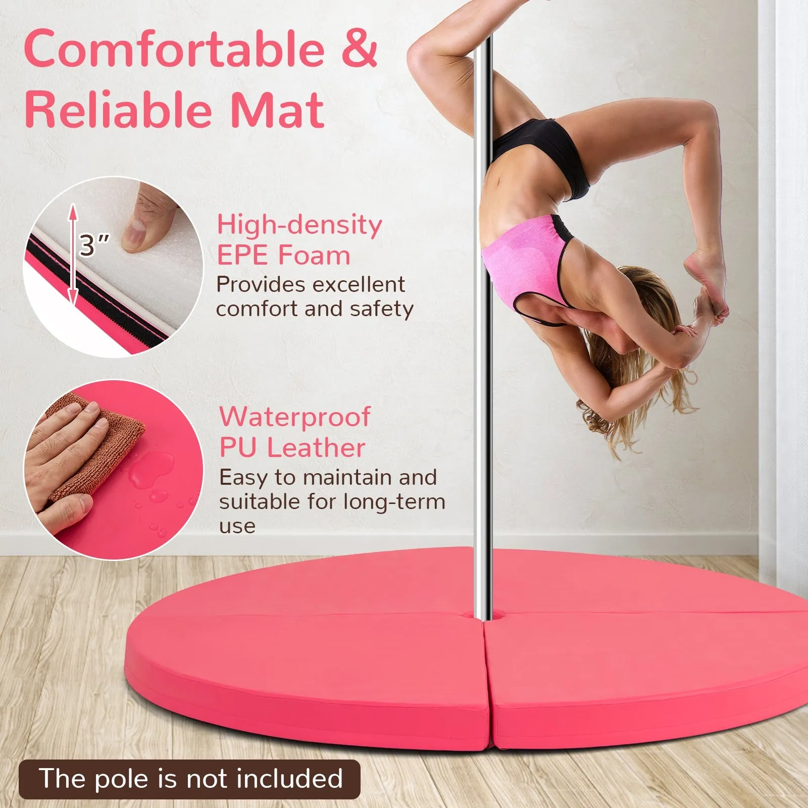 Pole Dance Crash Mat Round Portable Yoga Mat with EPE Foam-Pink