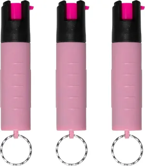 Police Magnum Mini Pepper Spray Self Defense Safety Tool- Strong Keyring Holder- Small Discreet Canister Case- Made in The USA- 3 Pack 3/4oz Twist Lock Pink Sleeve Keyring