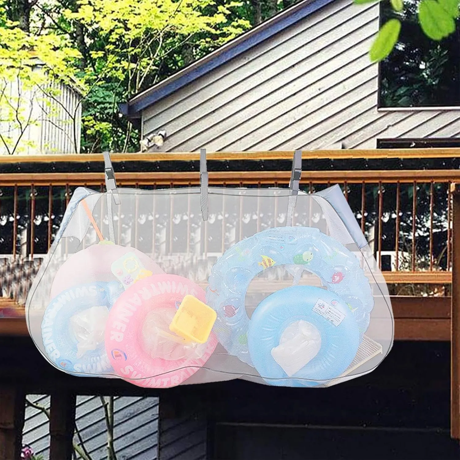 Pool Float Storage Bag - Adjustable Foldable Swimming Pool Hanging Mesh Organizer - Pool Toy Storage Swimming Pool Bag Large Hanging Net Bag for Toys, rafts, Noodles, Sports Balls