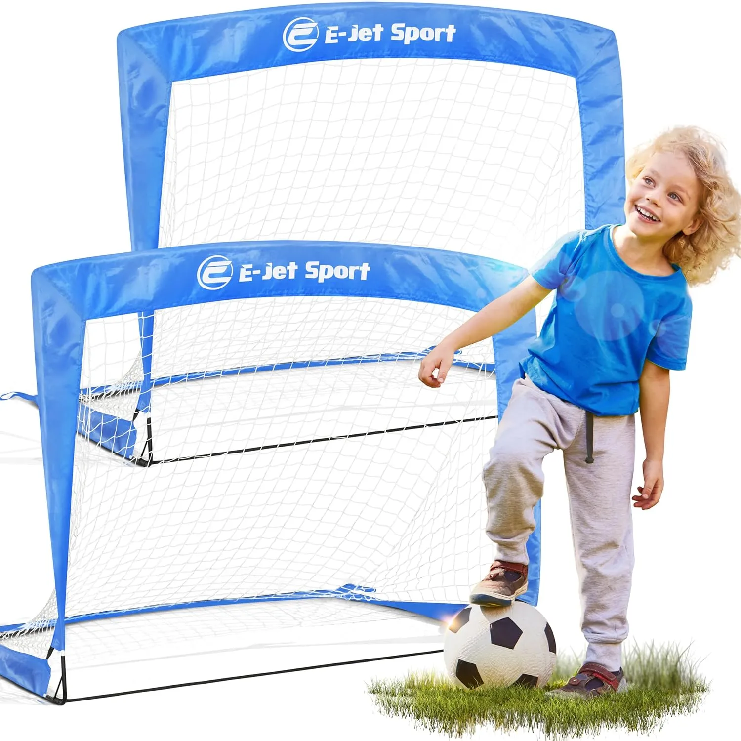 Portable 4' Fiberglass Soccer Goals, Quick Set-Up, Fiberglass Poles, High Stability, Solo Play, Instant Matches- Set of 2