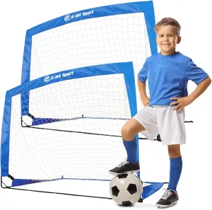 Portable 4' Fiberglass Soccer Goals, Quick Set-Up, Fiberglass Poles, High Stability, Solo Play, Instant Matches- Set of 2