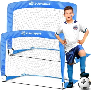 Portable 4' Fiberglass Soccer Goals, Quick Set-Up, Fiberglass Poles, High Stability, Solo Play, Instant Matches- Set of 2