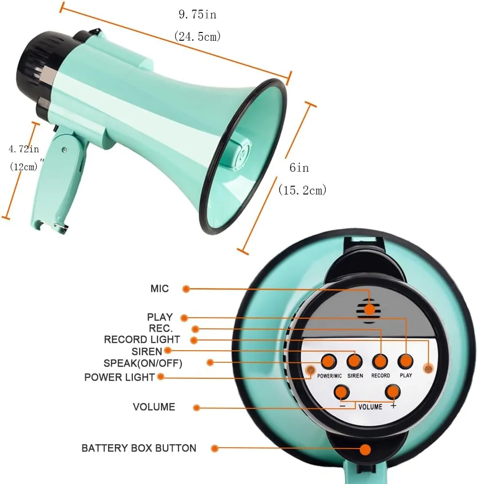 Portable Megaphone Speaker Siren PA Bullhorn - Compact and Battery Operated with 20 Watt Power, 3 Modes and Foldable Handle for Trainers, Soccer, Baseball, Coaches, and Teachers